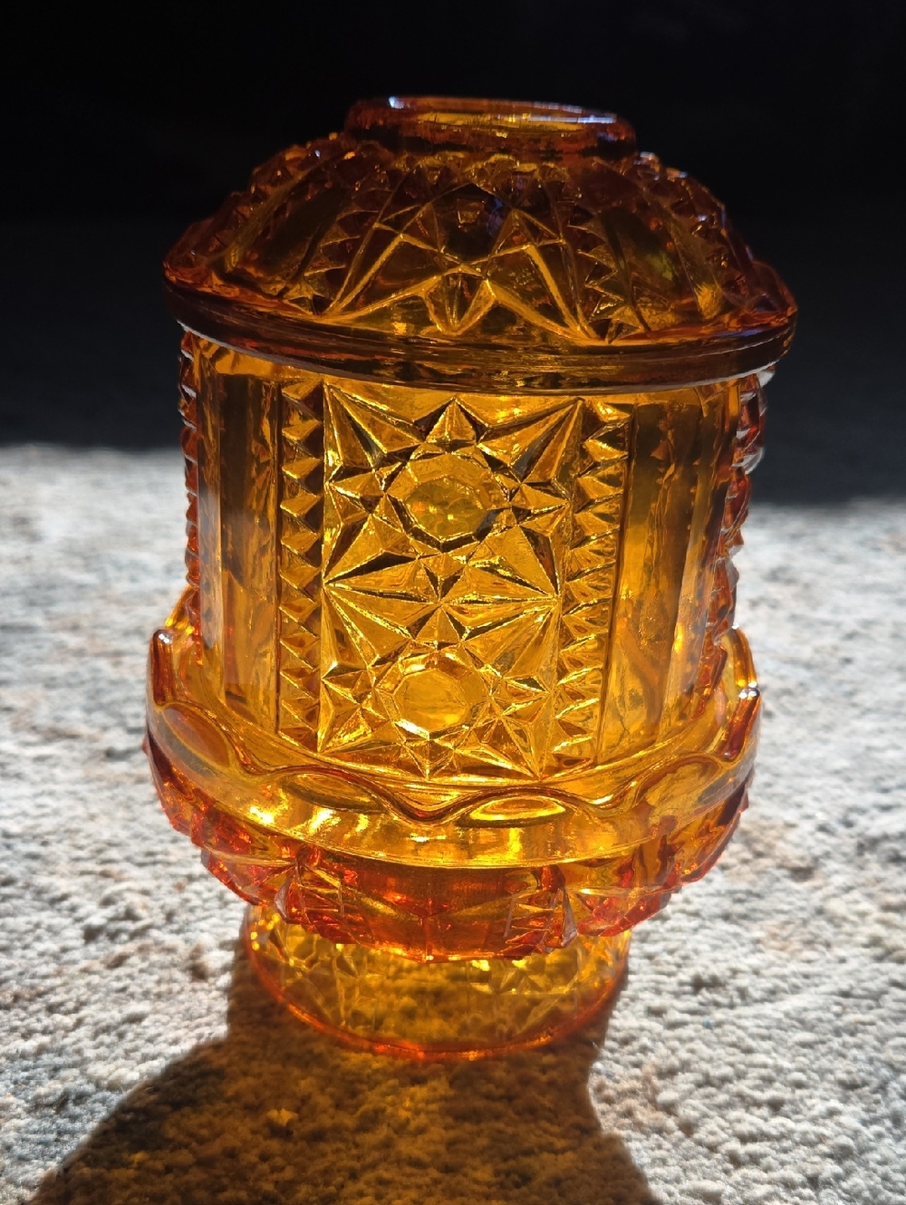 Indiana Glass Stars And Bars Fairy Lamp -Amber